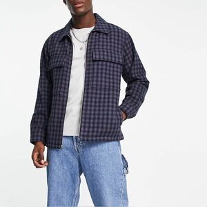 Abercrombie & Fitch Men's Navy Plaid Shirt Jacket